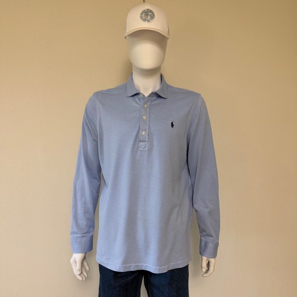 Polo‎ Ralph Lauren Mens Long Sleeve Polo Shirt Blue Pony Logo Button Cuffs XL